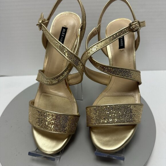 Alexa Marie Women's Gold Glittered Shoes Size 7.5 Strappy Eveningwear - Picture 1 of 11